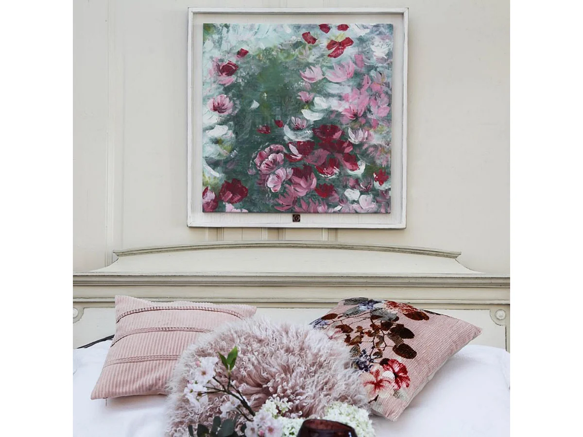 Tableau peinture à l'huile motif fleurs Bois Blanc - Charme Interior's