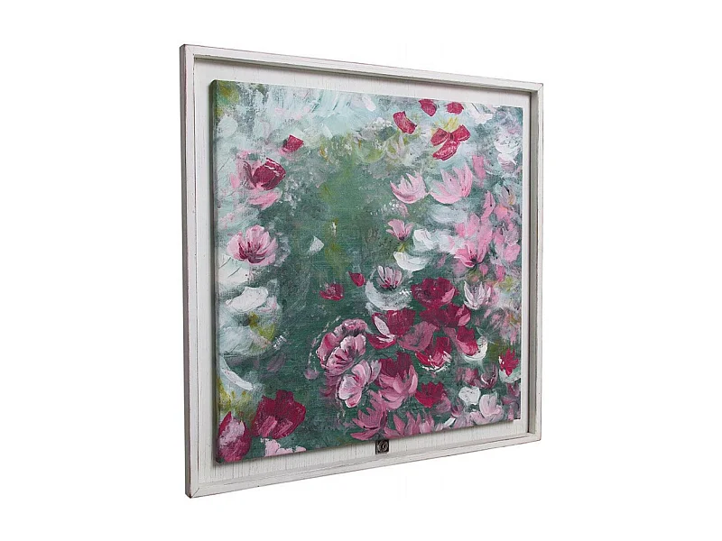 Tableau peinture à l'huile motif fleurs Bois Blanc - Charme Interior's