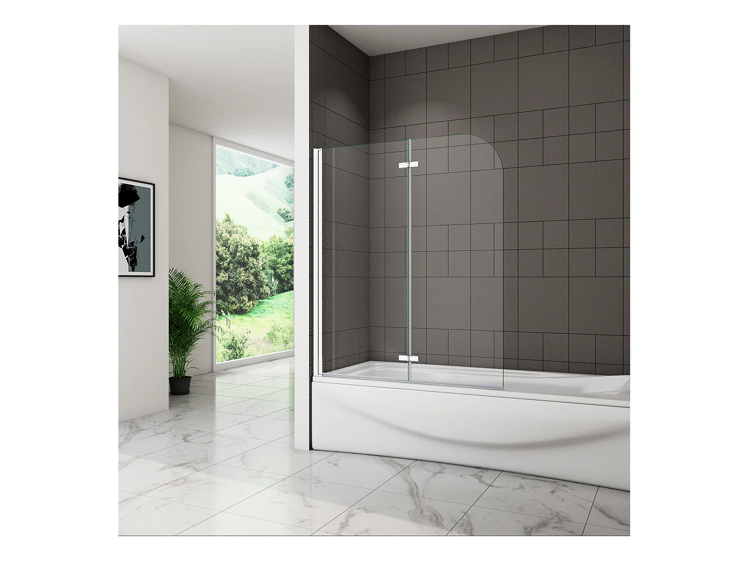 6mm 3-teilig chrom  Duschwand Trennwand Faltwand