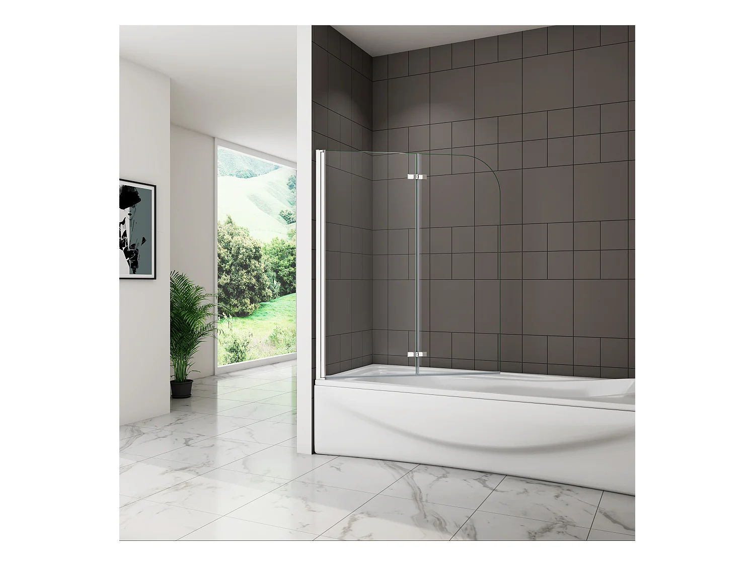 6mm 3-teilig chrom  Duschwand Trennwand Faltwand