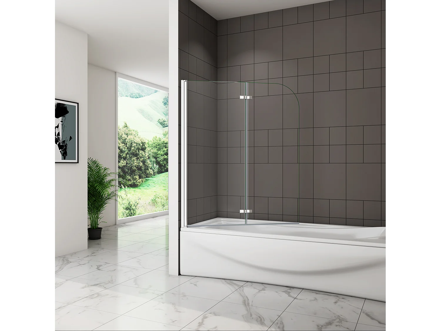 6mm 3-teilig chrom  Duschwand Trennwand Faltwand