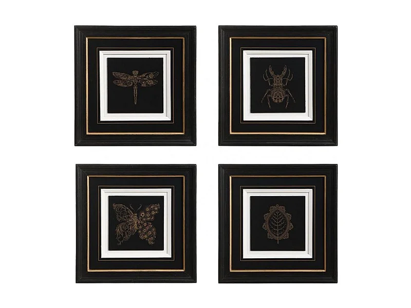Gravure insecte (set de 4) Bois Noir - Chic Interior's