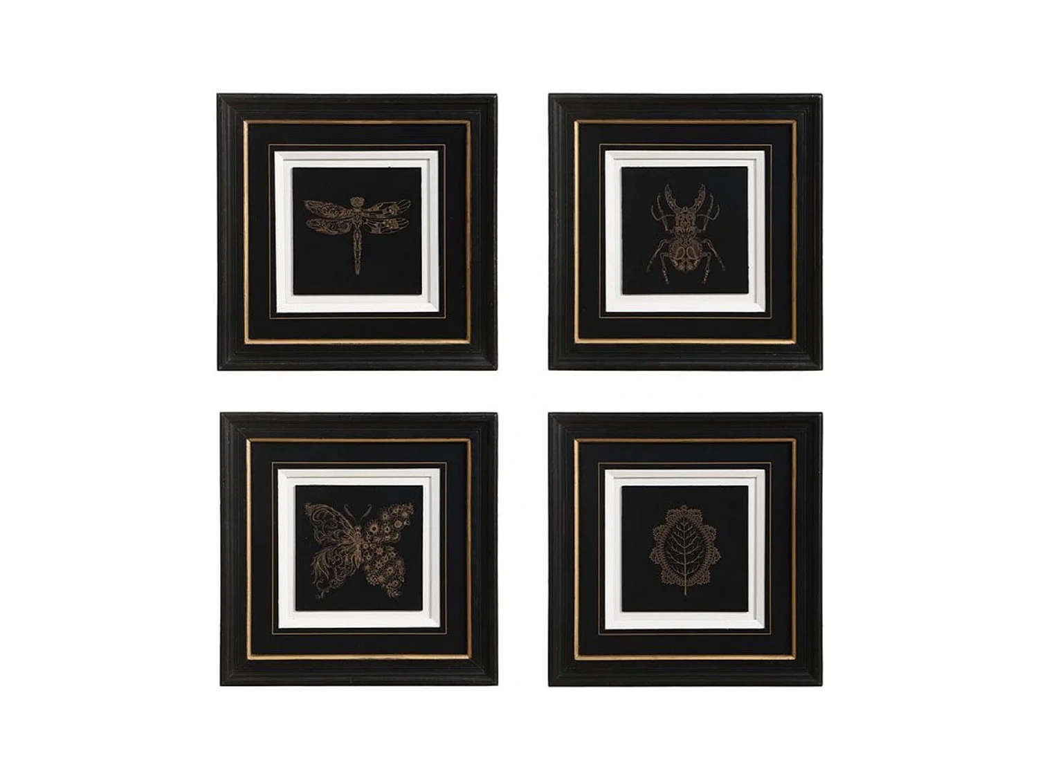 Gravure insecte (set de 4) Bois Noir - Chic Interior's