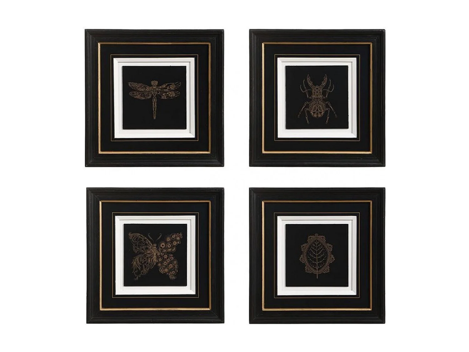 Gravure insecte (set de 4) Bois Noir - Chic Interior's