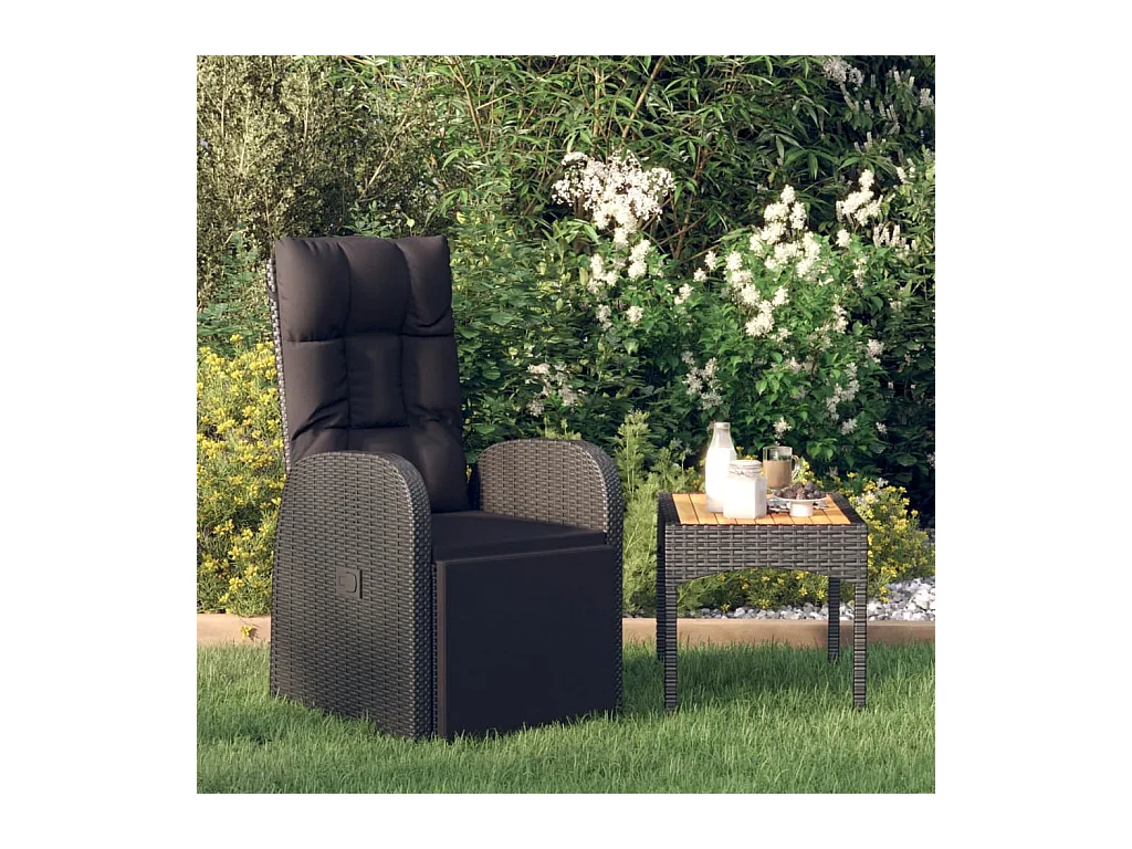 Chaise inclinable de jardin avec coussins noir résine tressée