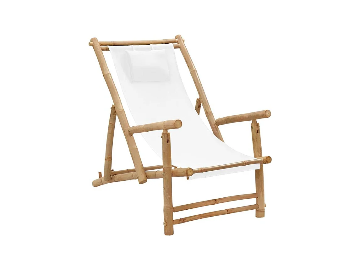 Chaise de terrasse Bambou et toile Blanc crème