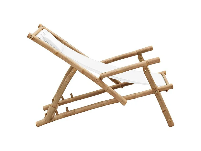 Chaise de terrasse Bambou et toile Blanc crème