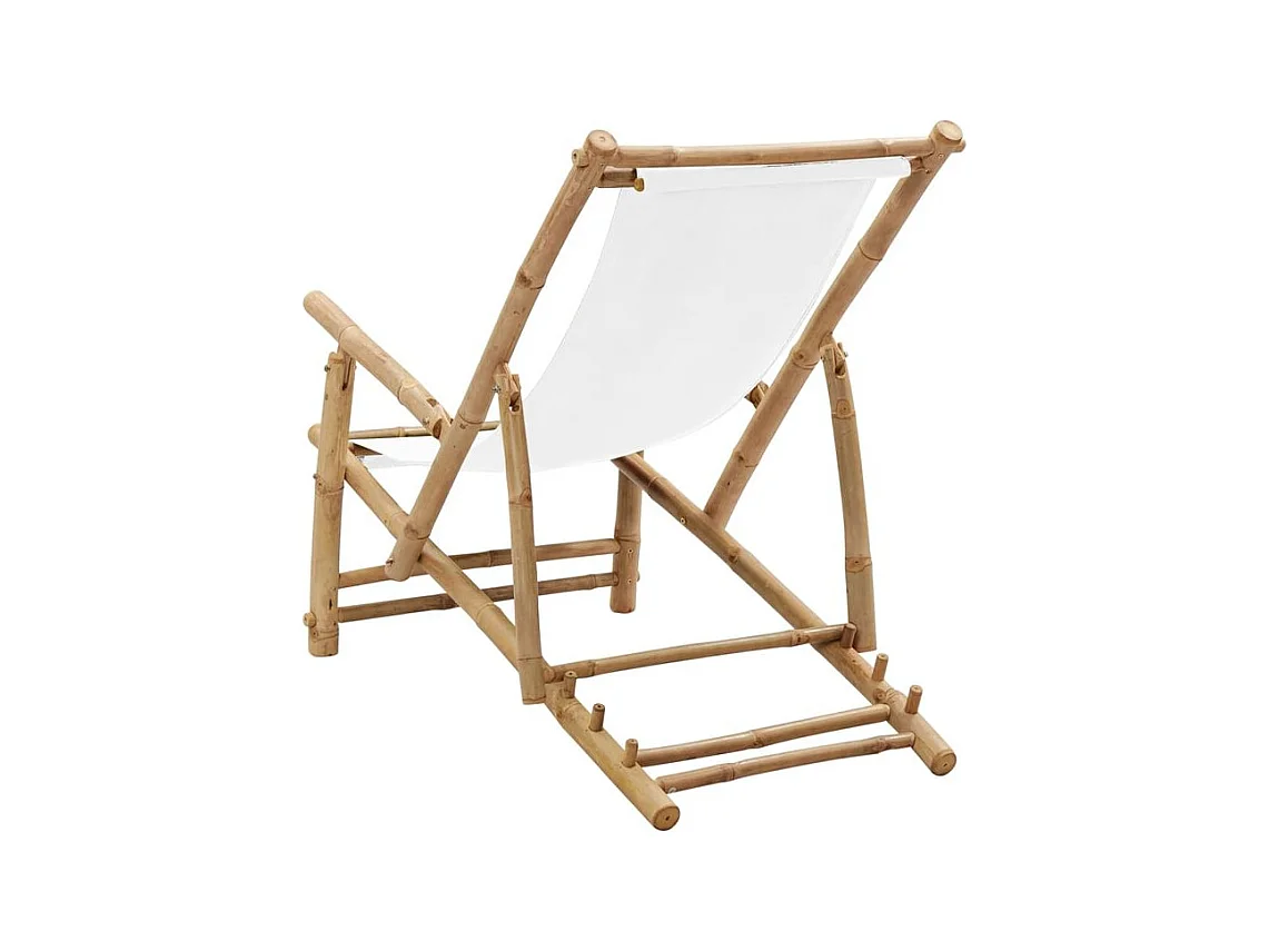 Chaise de terrasse Bambou et toile Blanc crème