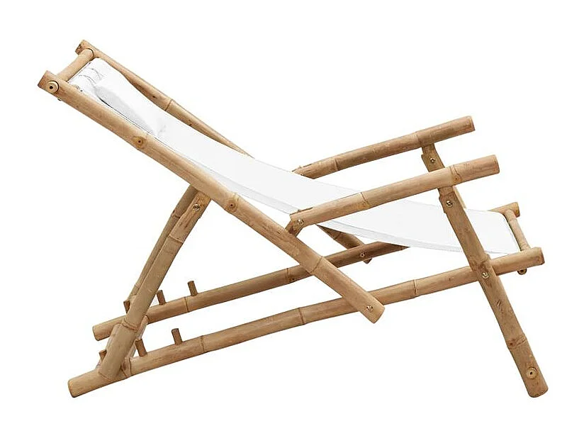 Chaise de terrasse Bambou et toile Blanc crème