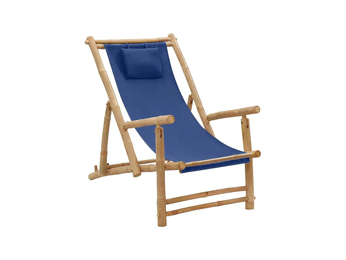 Chaise de terrasse Bambou et toile Bleu marine