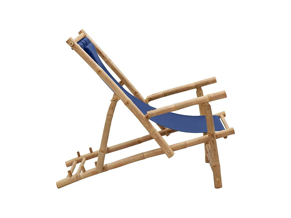 Chaise de terrasse Bambou et toile Bleu marine