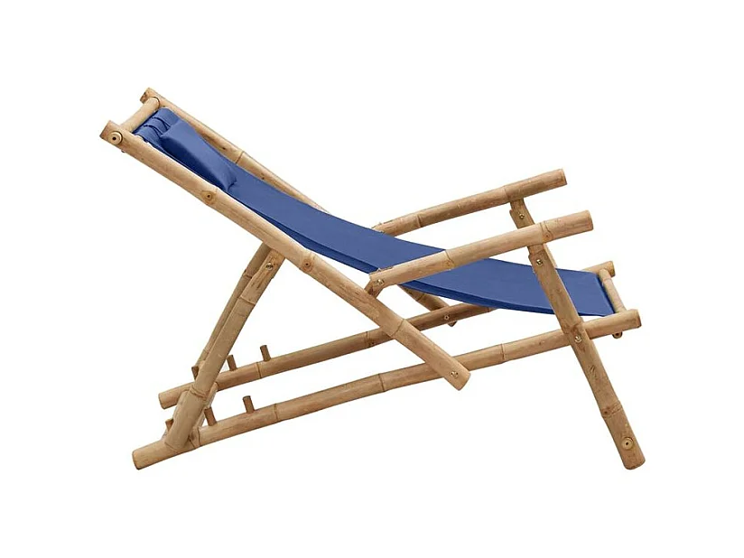 Chaise de terrasse Bambou et toile Bleu marine