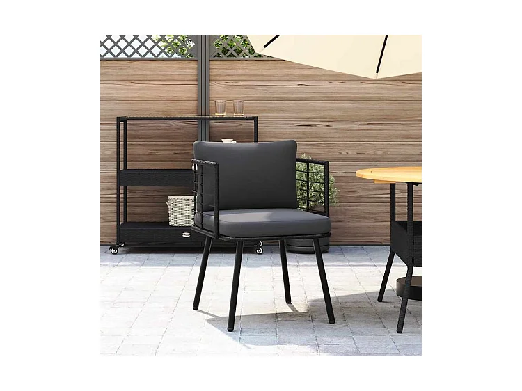 Chaise de jardin avec coussins noir résine tressée