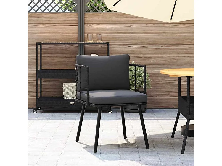 Chaise de jardin avec coussins noir résine tressée