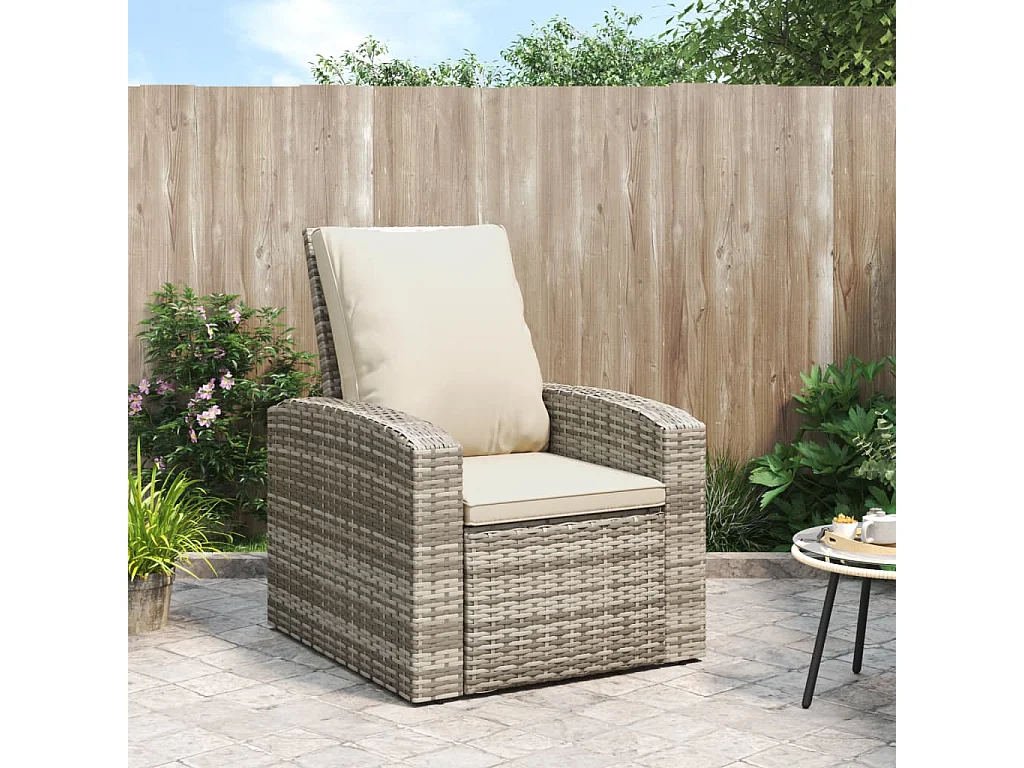 Fauteuil inclinable de jardin avec coussins marron clair rotin