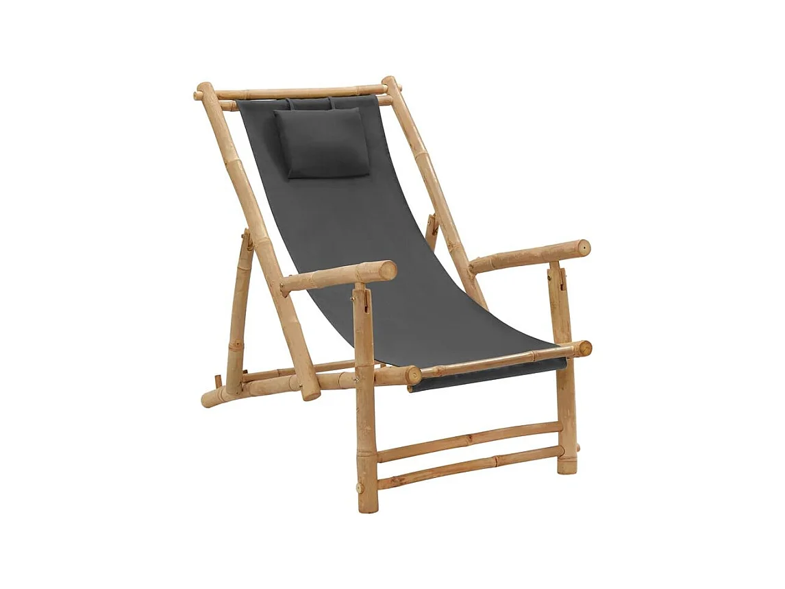 Chaise de terrasse Bambou et toile Gris foncé