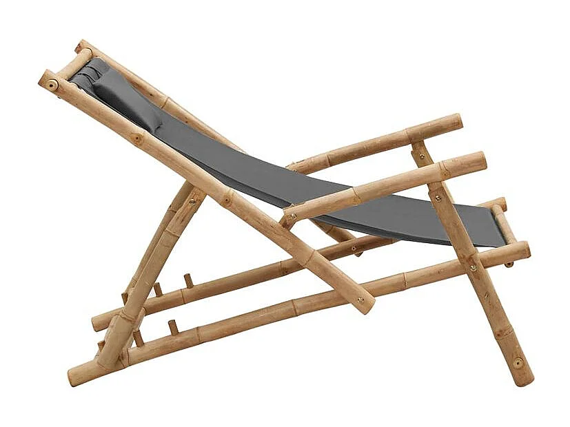 Chaise de terrasse Bambou et toile Gris foncé