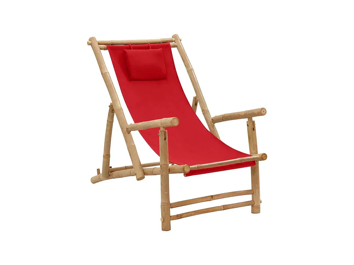Chaise de terrasse Bambou et toile Rouge