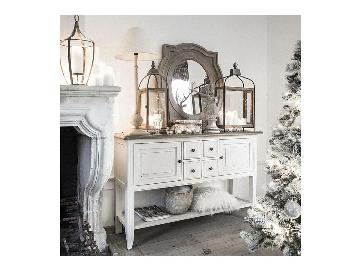Console d'entrée 4 tiroirs 2 portes Bois Blanc - Manoir Interior's
