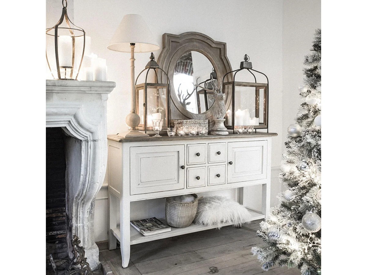 Console d'entrée 4 tiroirs 2 portes Bois Blanc - Manoir Interior's
