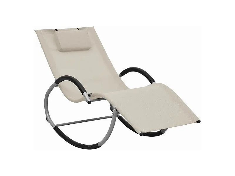 Chaise longue à bascule textilène beige et métal gris Tinoo
