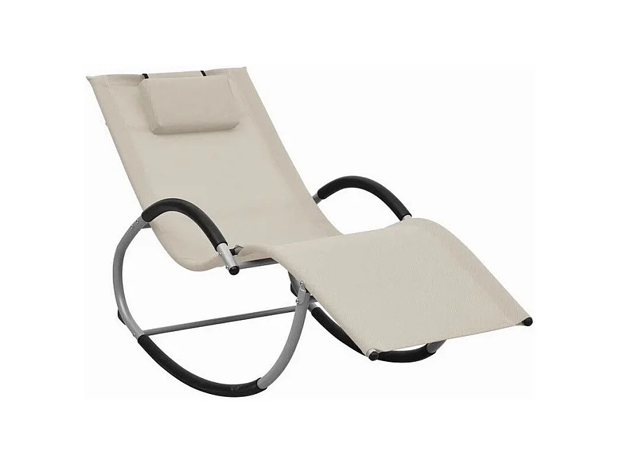 Chaise longue à bascule textilène beige et métal gris Tinoo