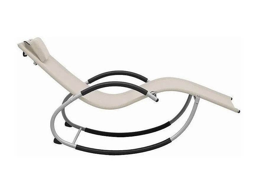 Chaise longue à bascule textilène beige et métal gris Tinoo