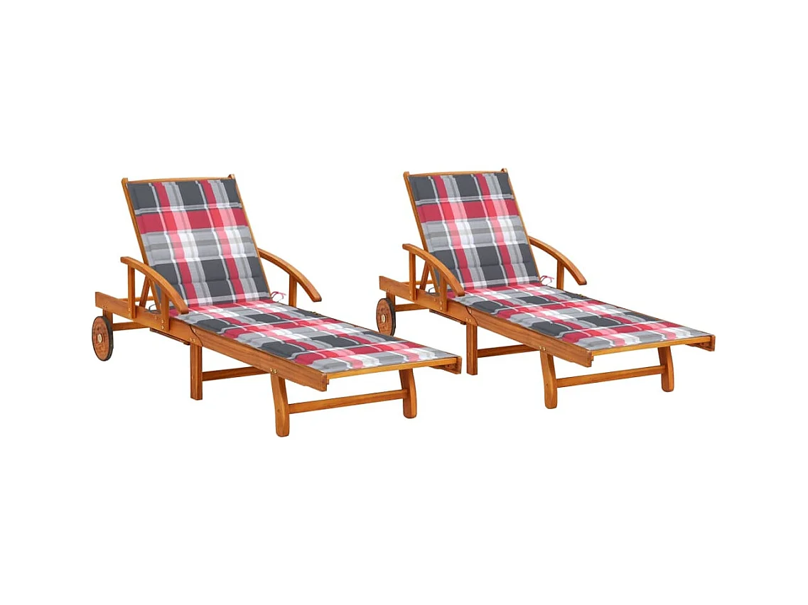 Chaises longues 2 pcs avec coussins Bois d'acacia solide 10