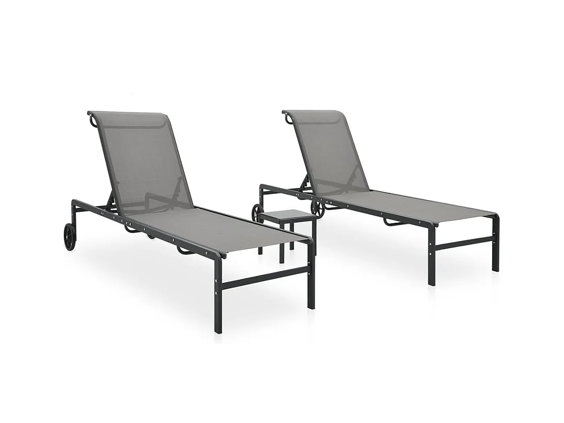 Chaises longues lot de 2 avec table Textilène et acier