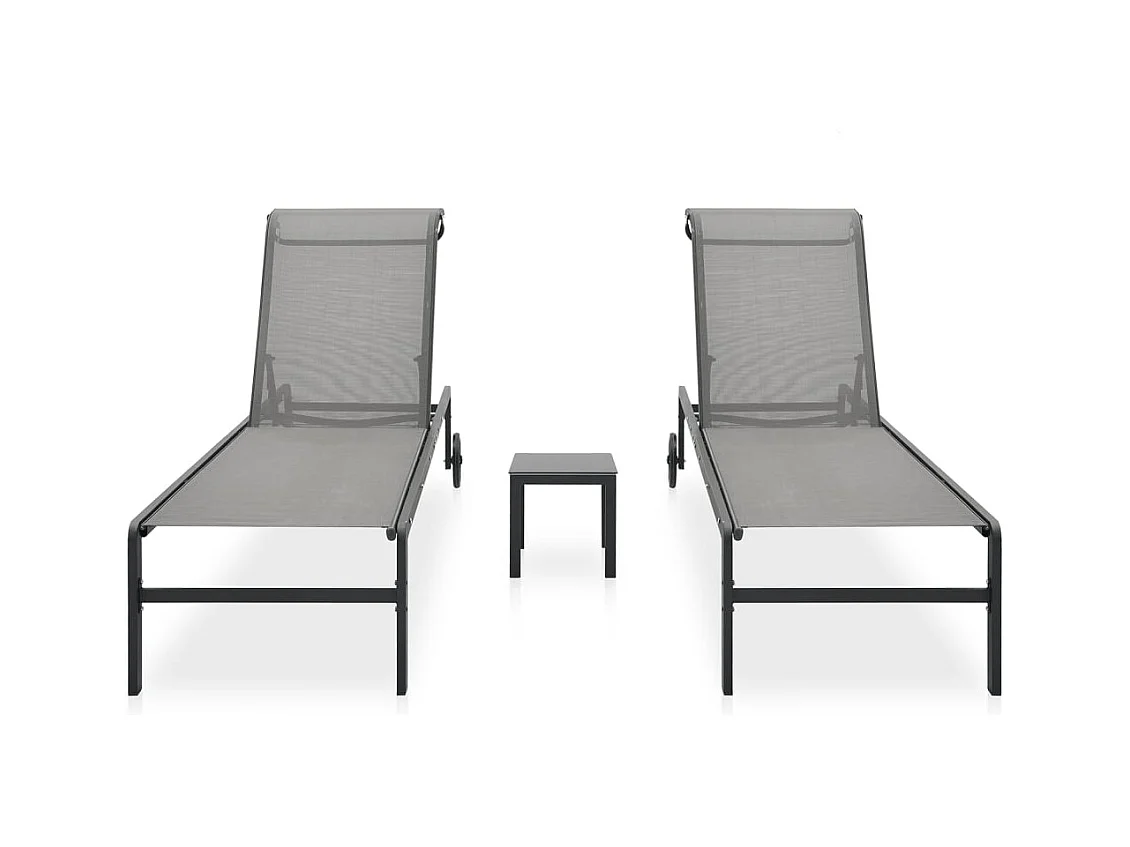 Chaises longues lot de 2 avec table Textilène et acier