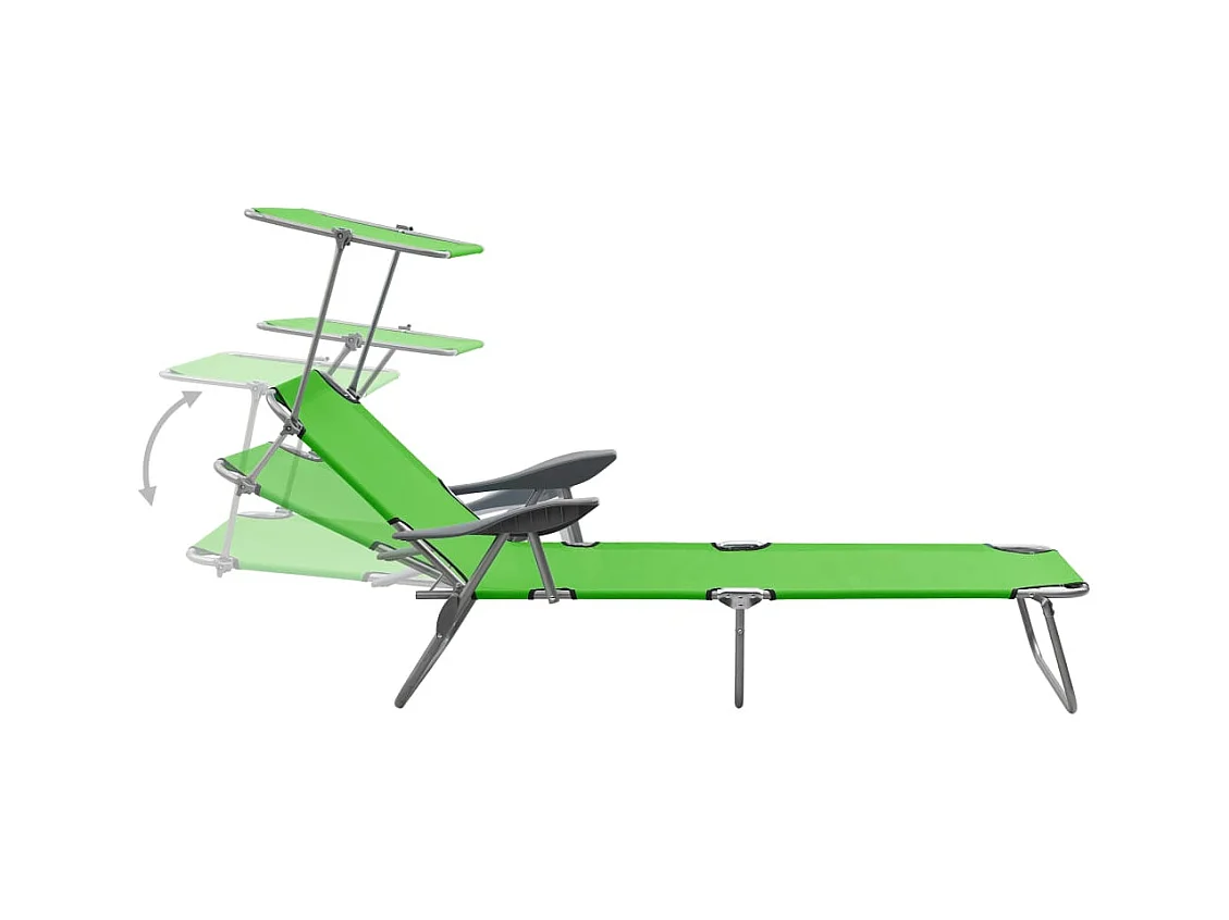Chaise longue avec auvent Acier Vert
