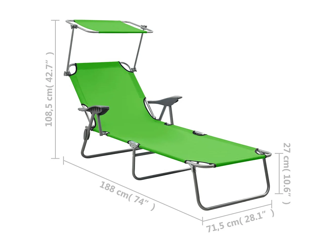 Chaise longue avec auvent Acier Vert