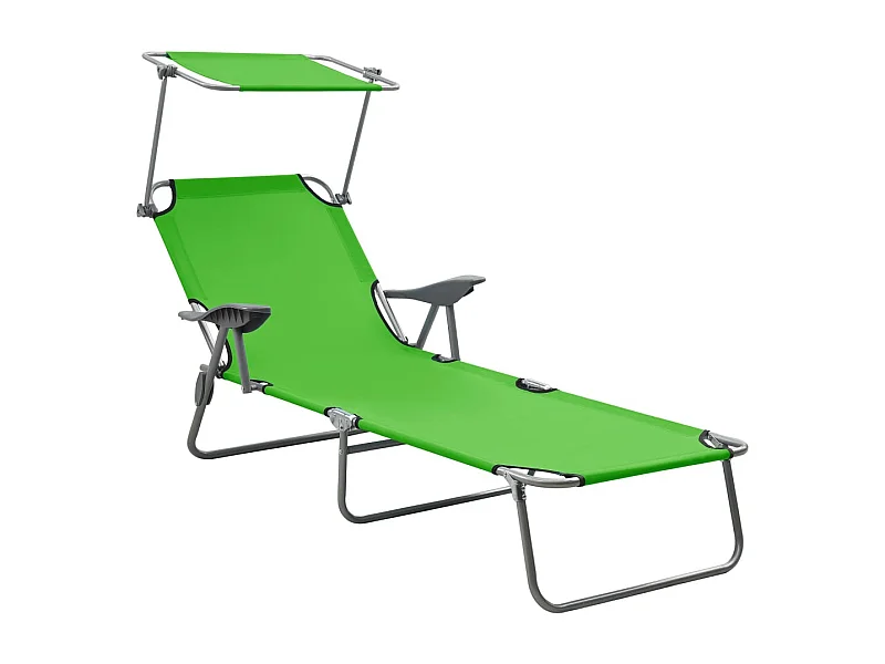 Chaise longue avec auvent Acier Vert