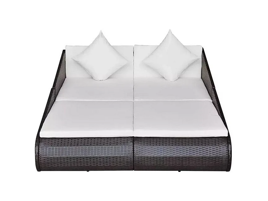 Lit de jardin résine tressée marron et polyester blanc Imia 2