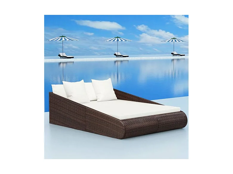 Lit de jardin résine tressée marron et polyester blanc Imia 2