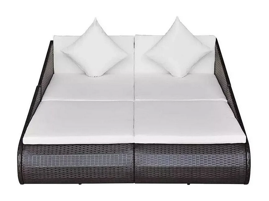 Lit de jardin résine tressée marron et polyester blanc Imia 2