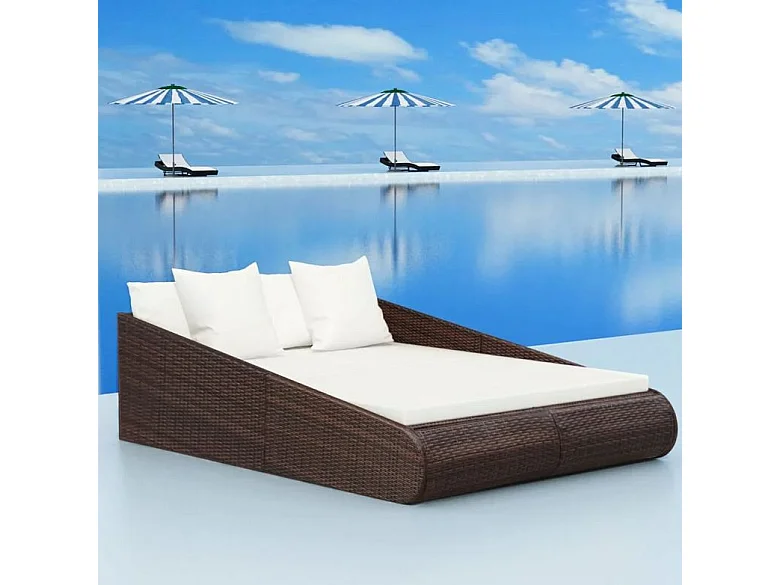 Lit de jardin résine tressée marron et polyester blanc Imia 2