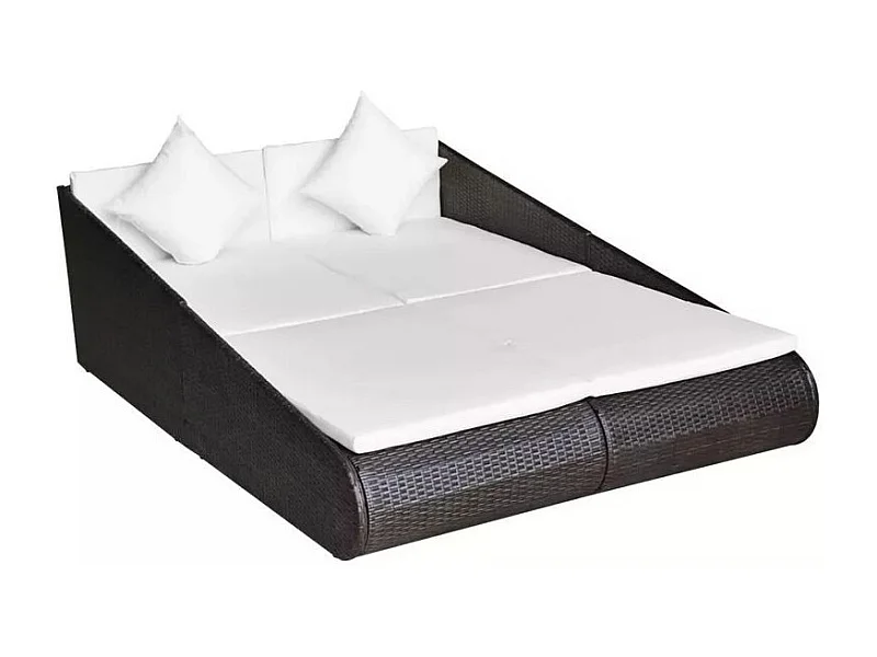 Lit de jardin résine tressée marron et polyester blanc Imia 2