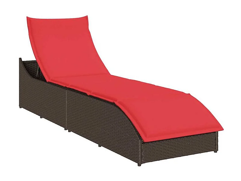 Chaise longue pliante coussin rangement marron résine tressée