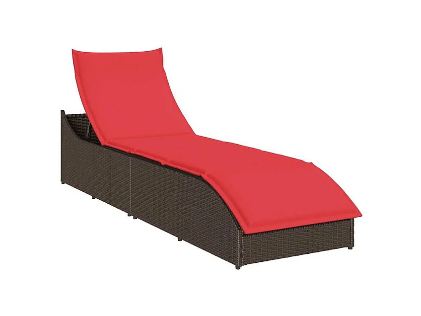 Chaise longue pliante coussin rangement marron résine tressée