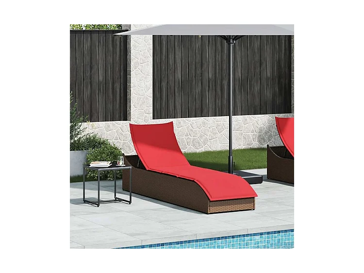 Chaise longue pliante coussin rangement marron résine tressée