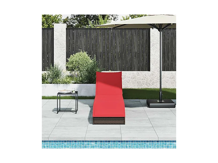 Chaise longue pliante coussin rangement marron résine tressée