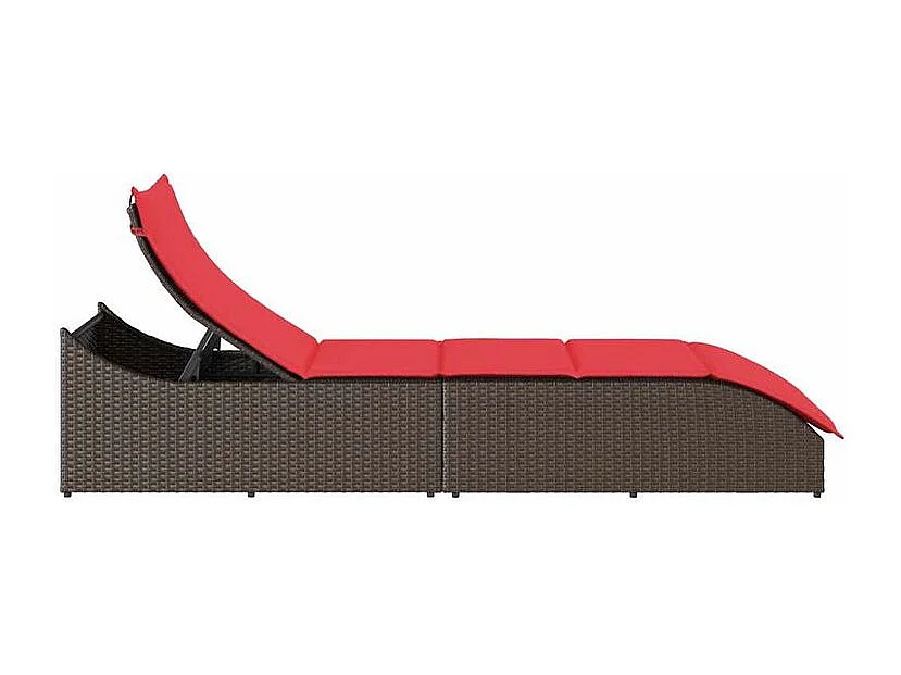 Chaise longue pliante coussin rangement marron résine tressée