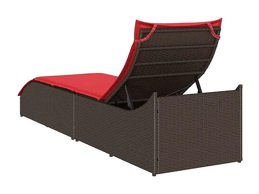 Chaise longue pliante coussin rangement marron résine tressée