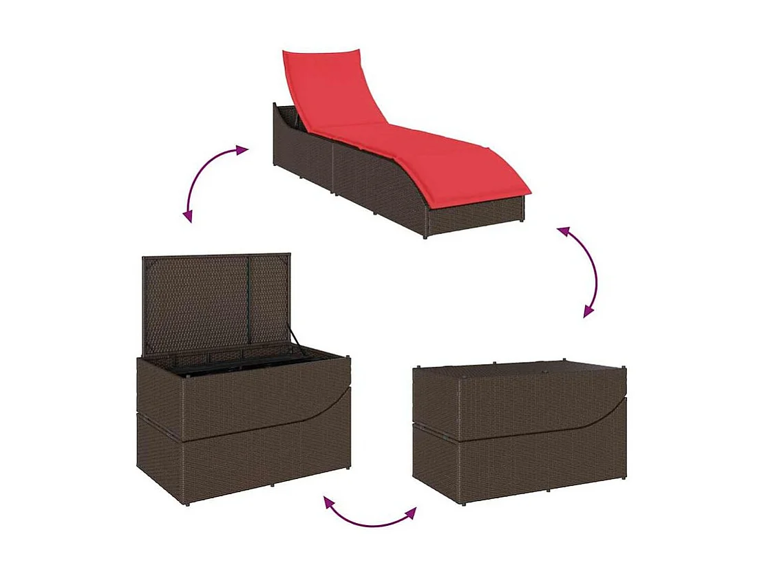 Chaise longue pliante coussin rangement marron résine tressée