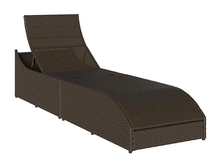 Chaise longue pliante coussin rangement marron résine tressée