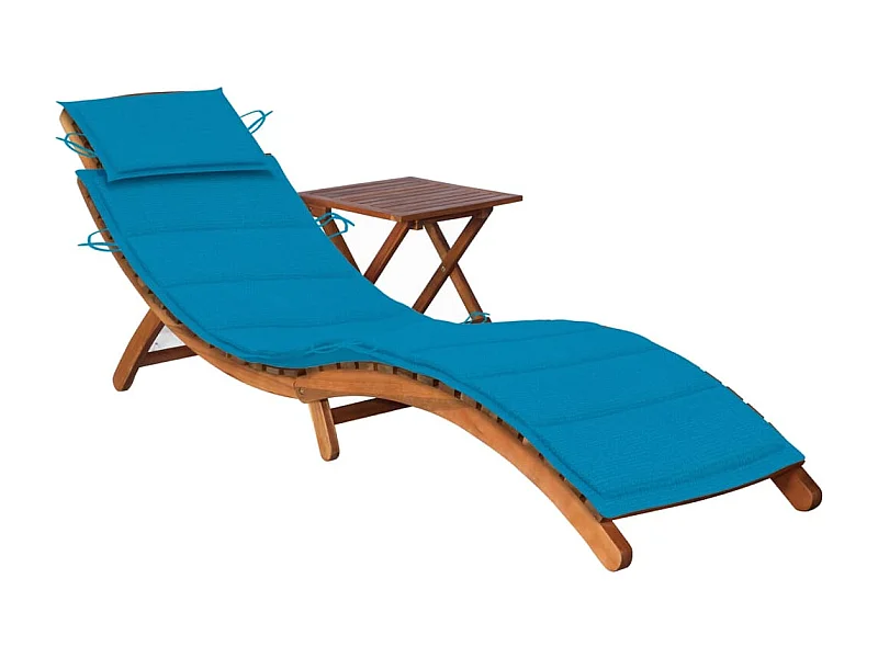 Chaise longue de jardin avec table et coussin Bois d'acacia 2