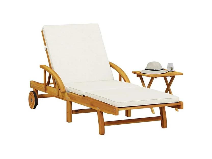 Chaise longue avec coussin et table bois d'acacia massif