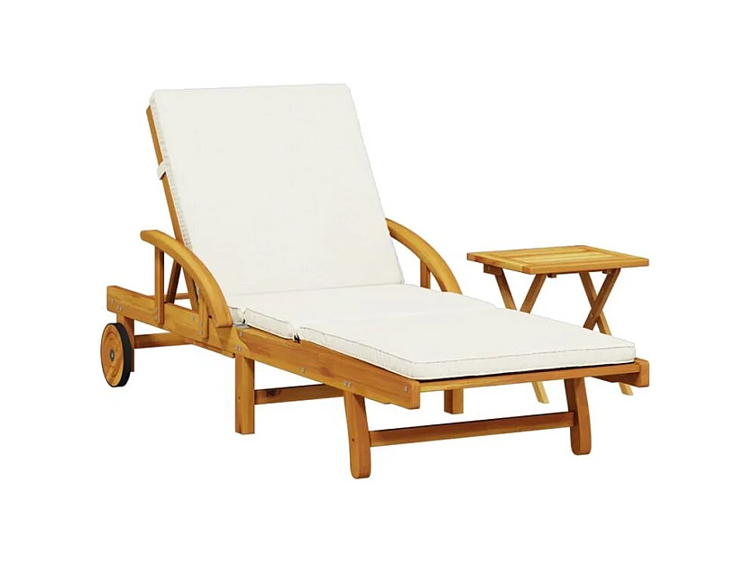 Chaise longue avec coussin et table bois d'acacia massif