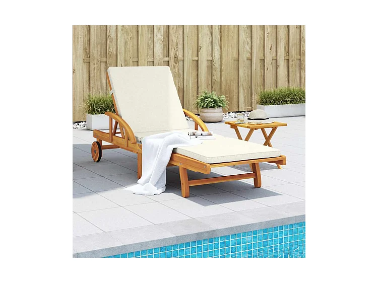 Chaise longue avec coussin et table bois d'acacia massif